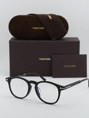 Tom Ford FT5891-F-B 005 Eyeglasses Black 51mm Round Frame, Blue Light Block